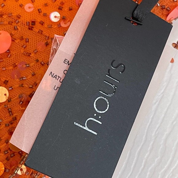 H:ours Sequin Embellishments Jimena Midi Dress Orange Women's Size Small NWT - Picture 11 of 13